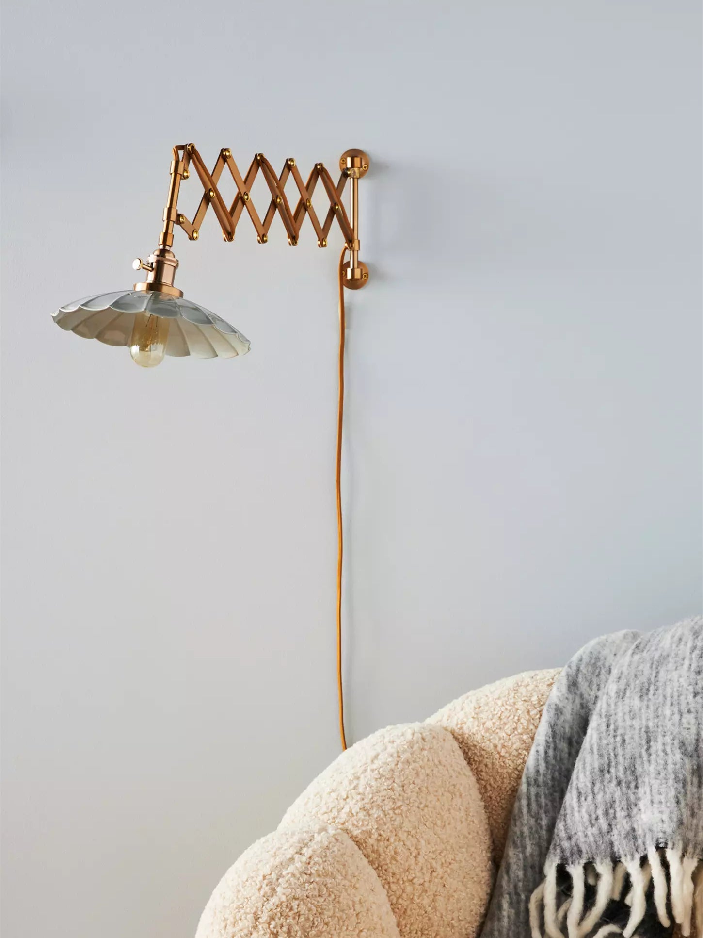 Furium Scalloped Accordian Plug-In Sconce - Brass Wall Light Elegance