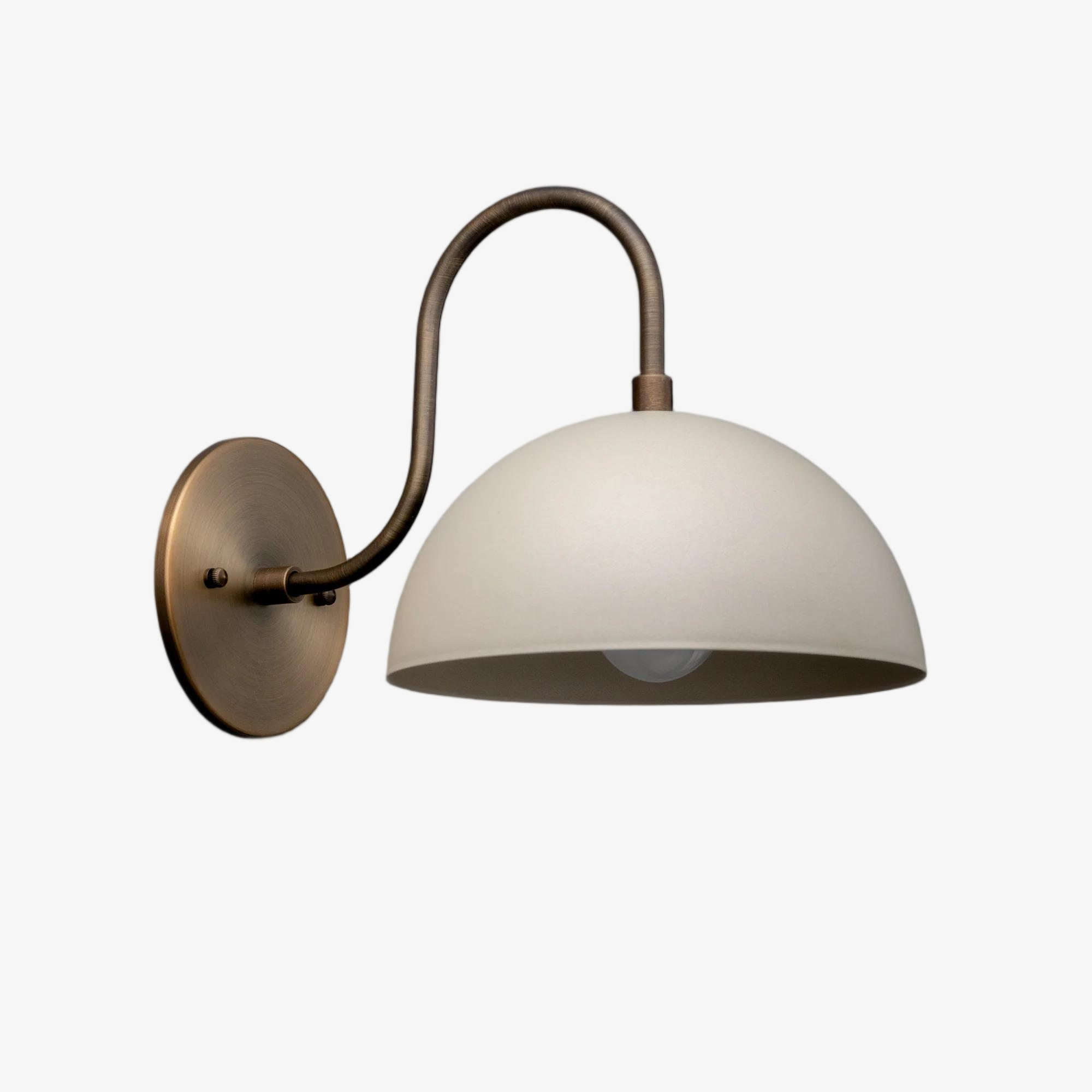 Curva Metal Industrial Wall Sconce - Curved Brass Arm - Hammered Dome Light Fixture