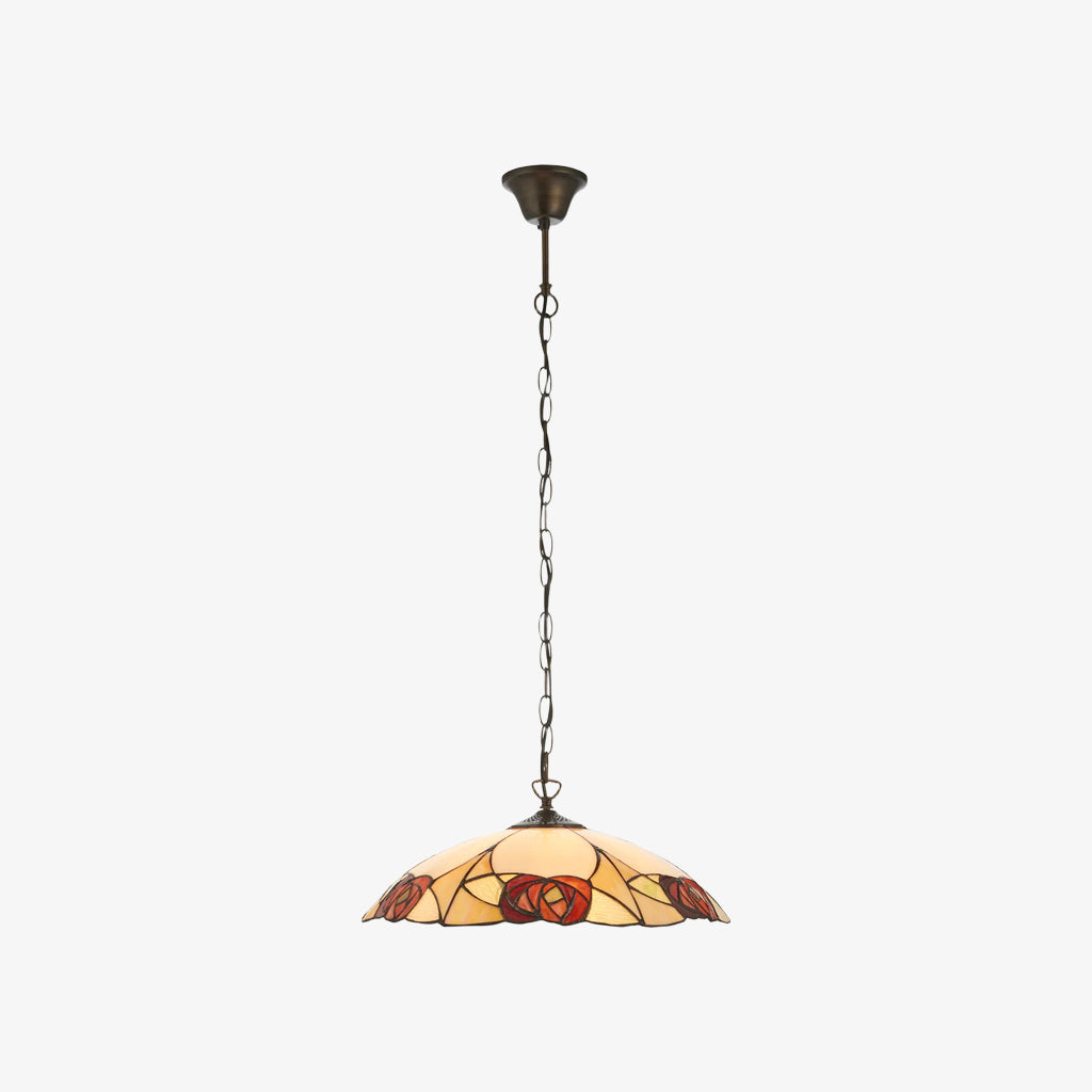 TF Ingram Tiffany Pendant Light – Vintage Handcrafted Stained Glass Floral Shade for Dining Room