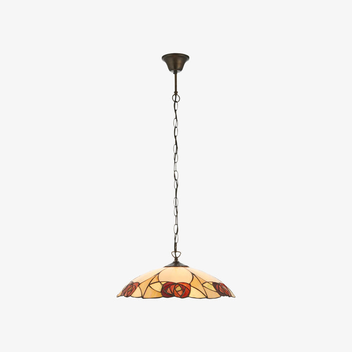 TF Ingram Tiffany Pendant Light – Vintage Handcrafted Stained Glass Floral Shade for Dining Room