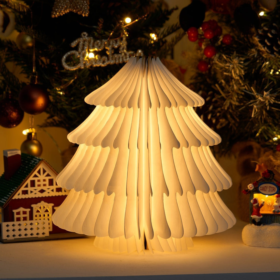 Faltbare Weihnachtsbaum-Tischlampe – LED-Licht aus Holz für das Wohnzimmer