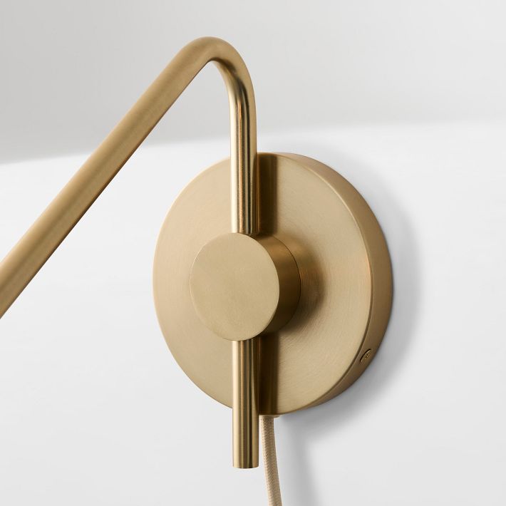 Diora Plug-In Wall Sconce - Champagne Bronze Adjustable Arm Lamp with Linen Shade