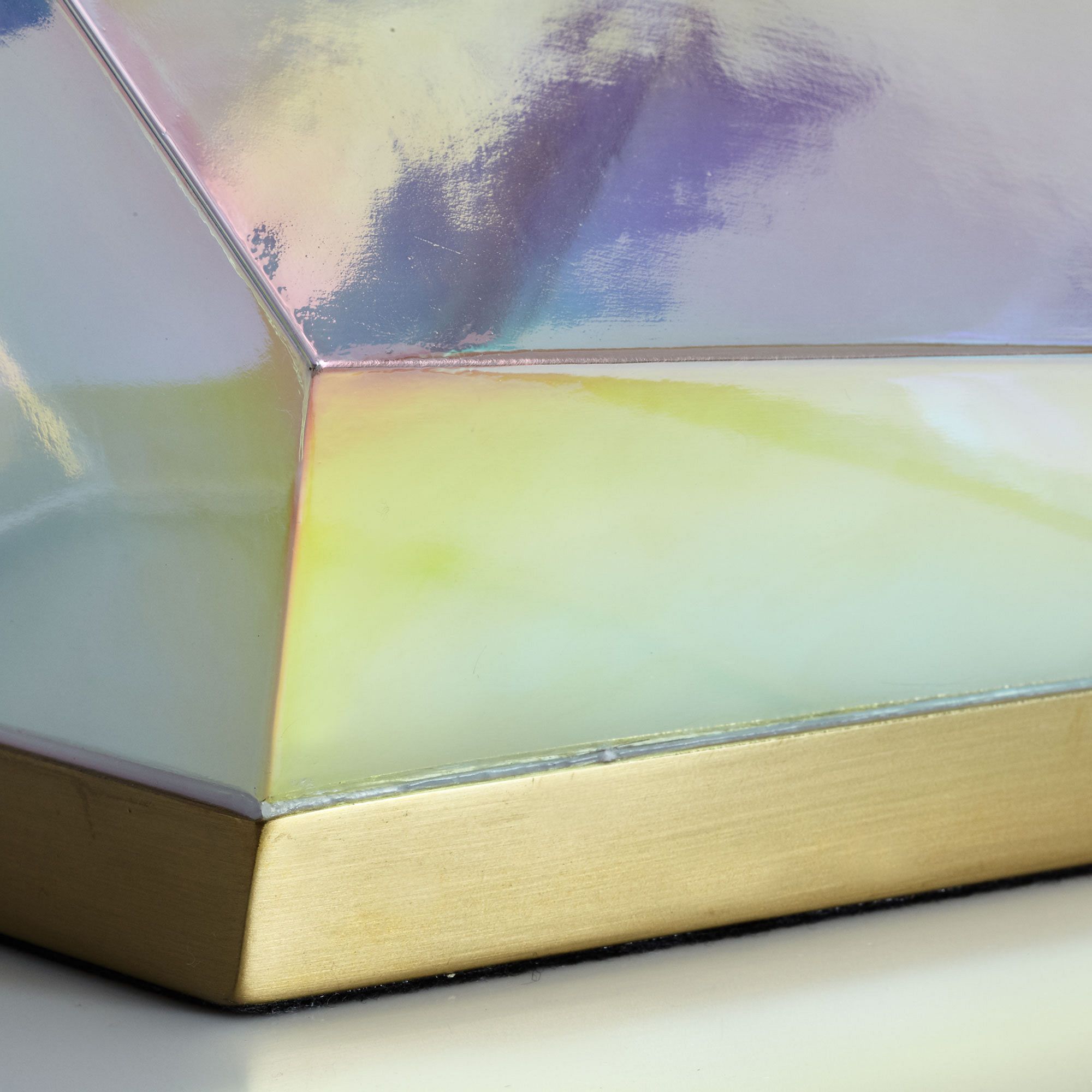 Nera Glass Gem Table Lamp - Iridescent Glass Shade with Antique Brass Base for Living Room Accent