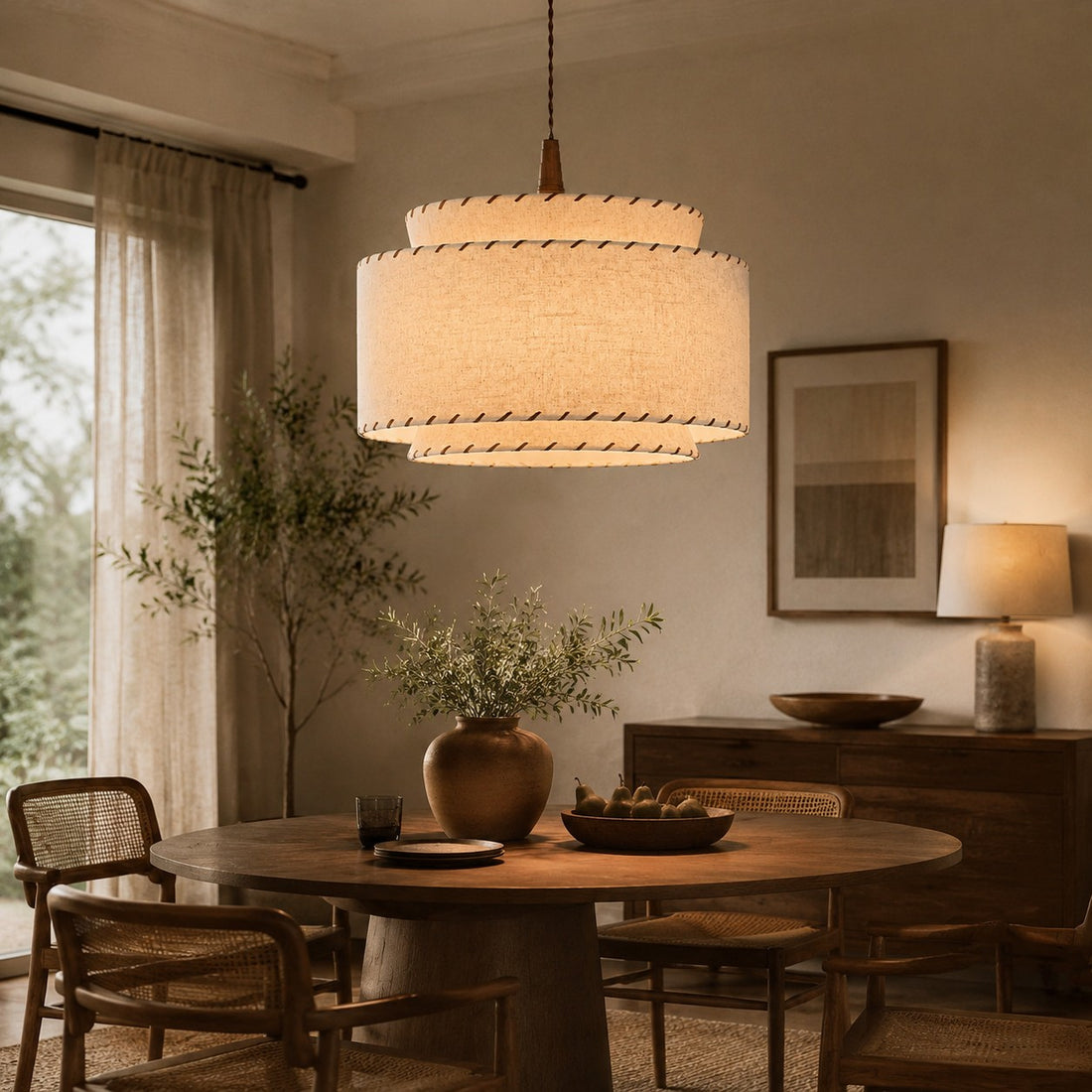 Hand-Stitched Linen Pendant Light