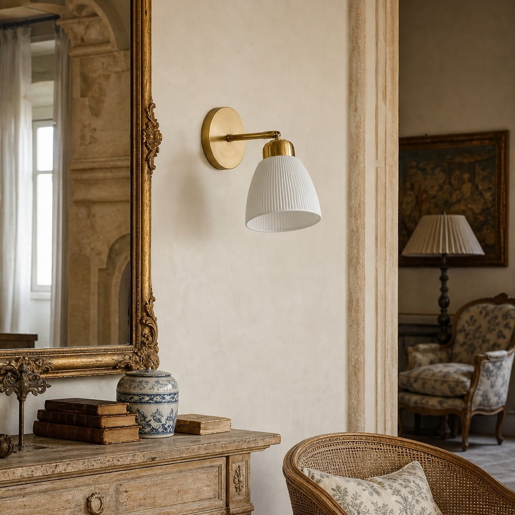 White Ceramic and Brass Adjustable Wall Sconce