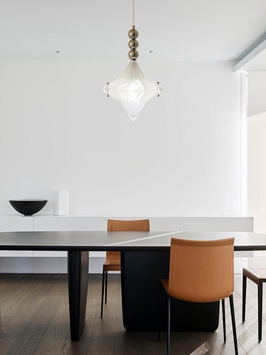 Art Deco Astris Elara Star Pendant Light - Frosted Glass Pendant with Geometric Style