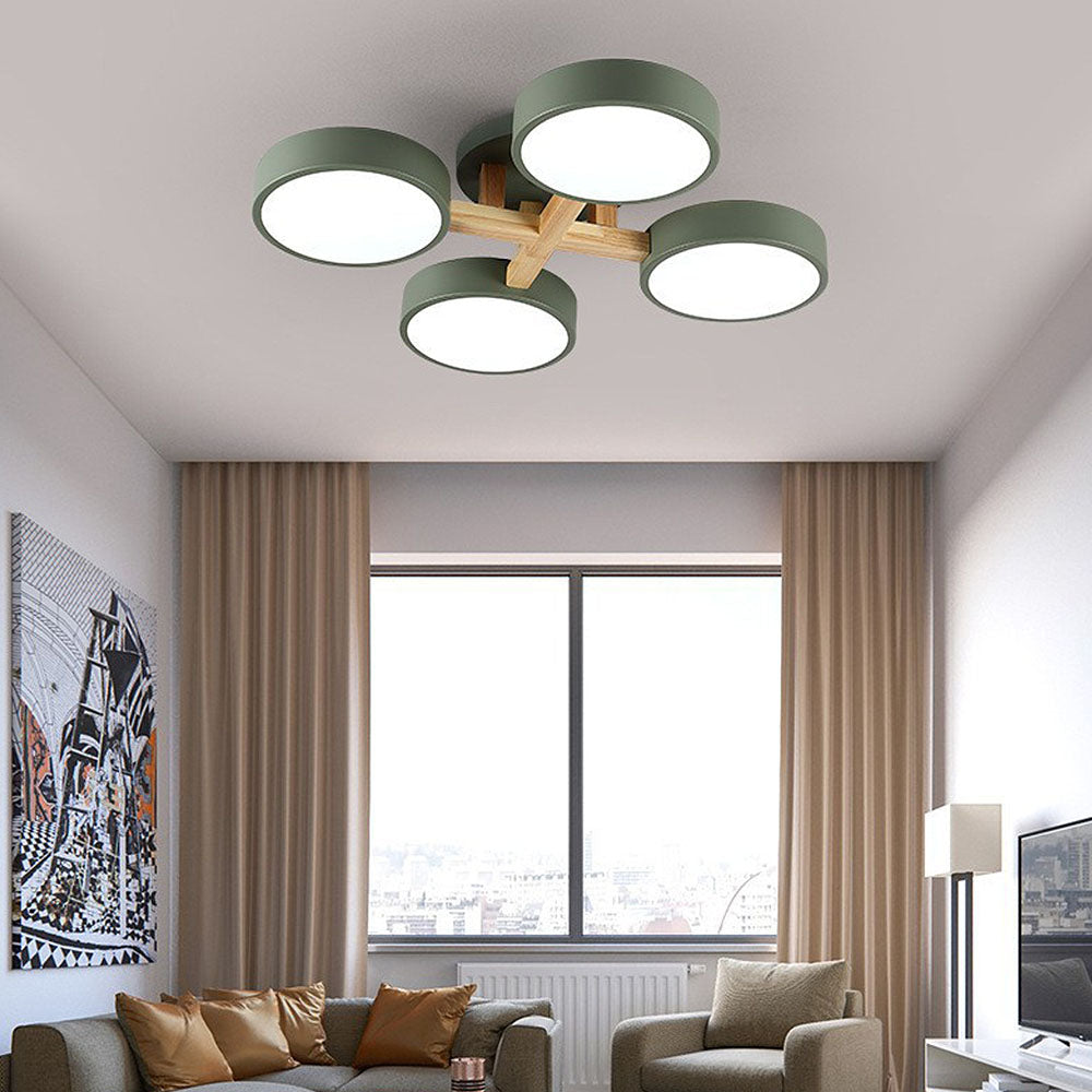 LED Ceiling Light – Modern Iron Wood Fixture for Bedroom Ambiance