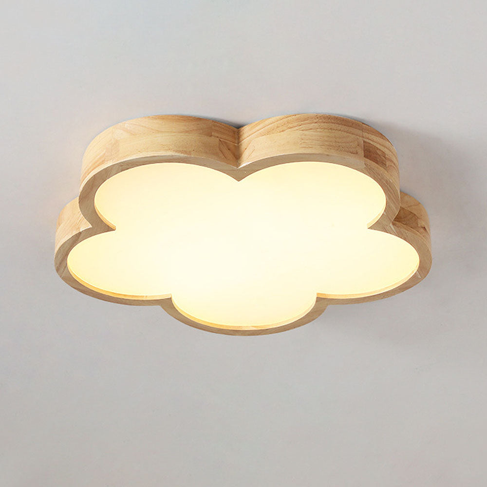 Natural Wood Ceiling Light - Wabi-Sabi Flowers LED Bedroom Fixture