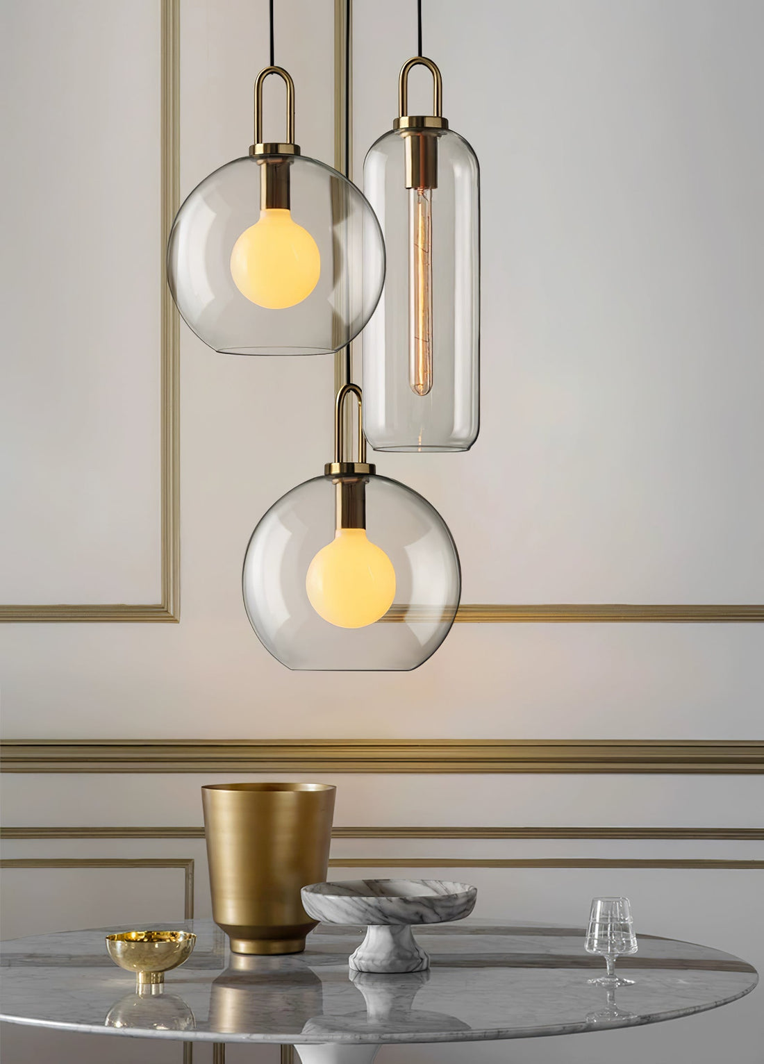 Kupferbeschichtete Glas-Plug-in-Hängeleuchte mit Kabel