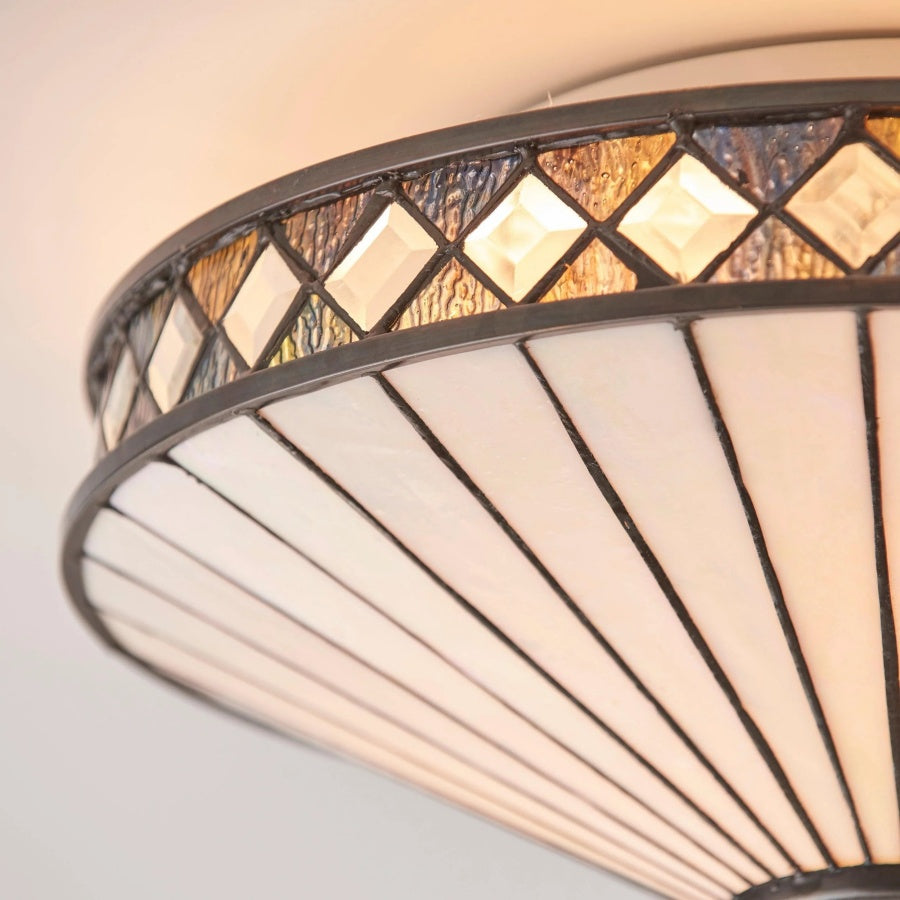 TF Fargo Geometric Flush Mount Light — Handcrafted Art Deco Stained Glass Lamp for Entryway