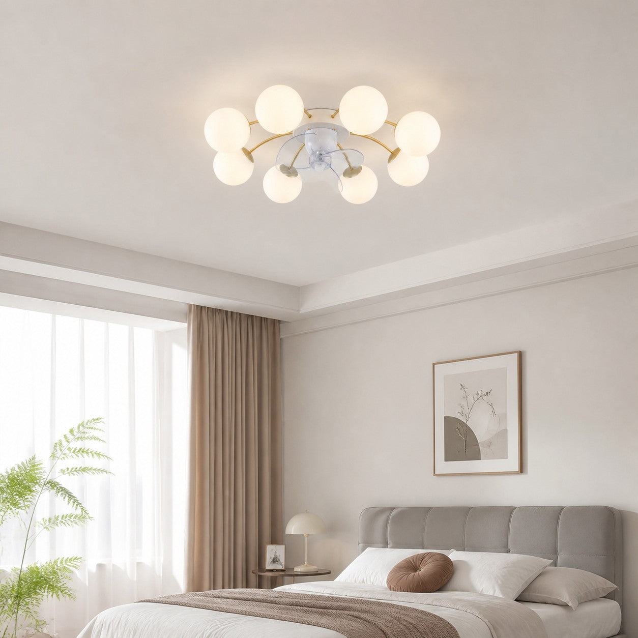 Modern White and Gold Ceiling Fan Light with Glass Globes