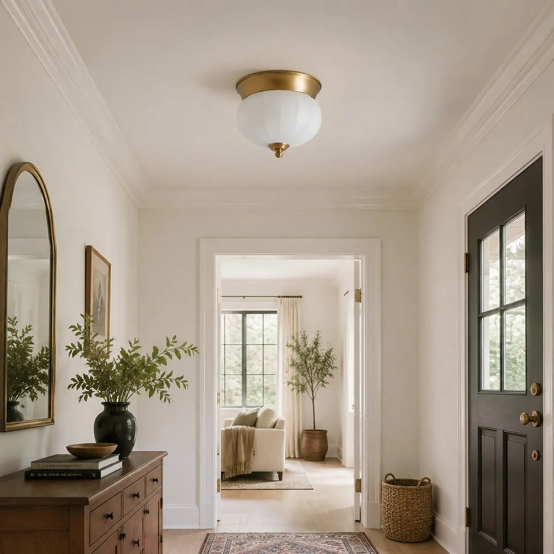 Brass integrated LED ceiling light in a classic foyer
