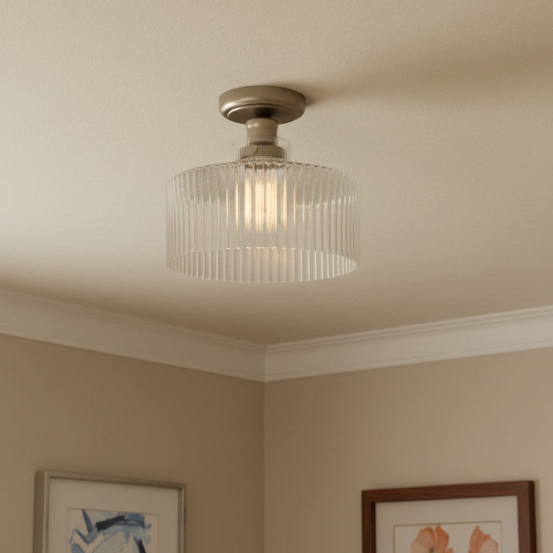 Ribora Vintage - Inspired Ribbed Glass Ceiling Lamp - Industrial Style Flush Mount for Modern Interiors U05