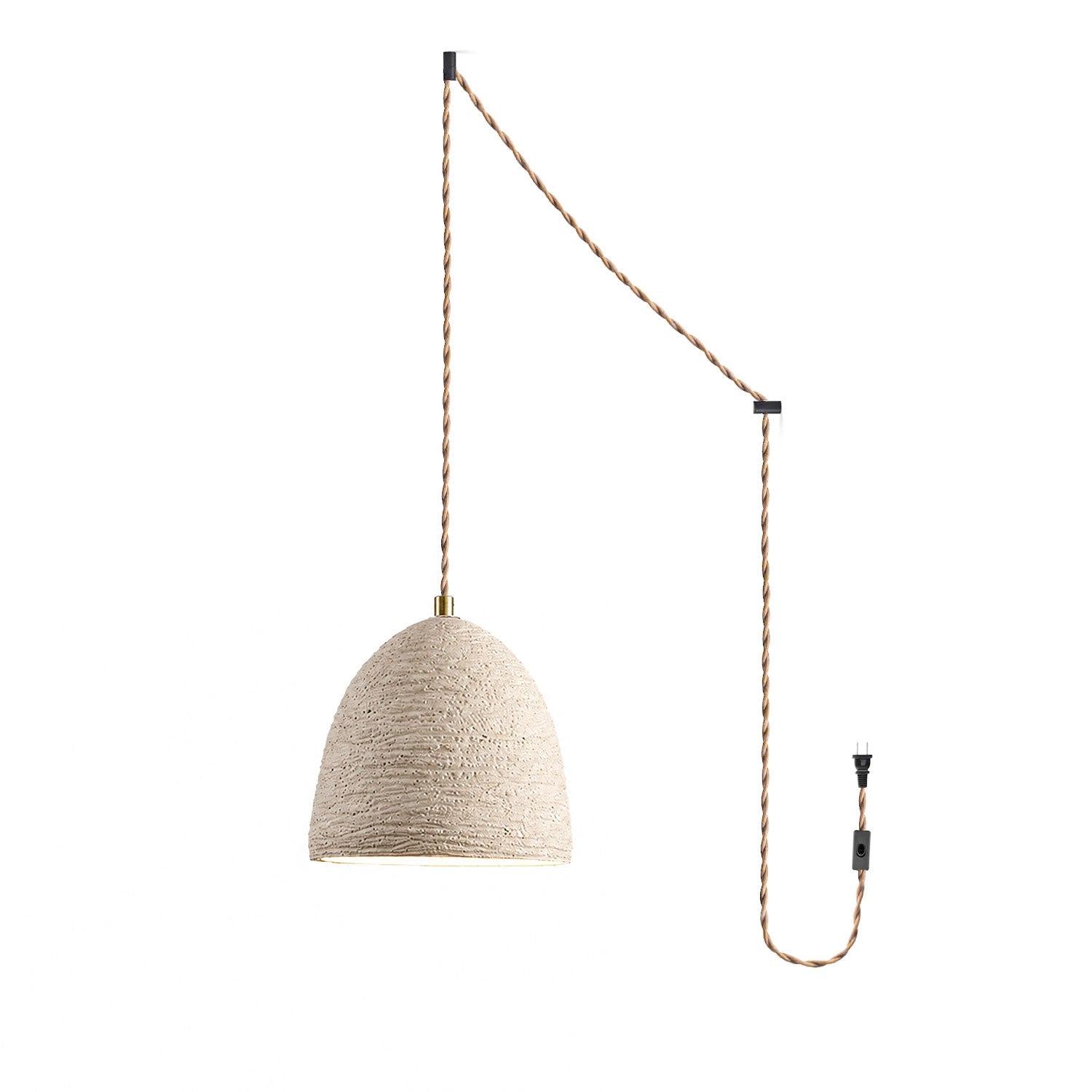 Textured Cement Gold Plug-In Swag Pendant