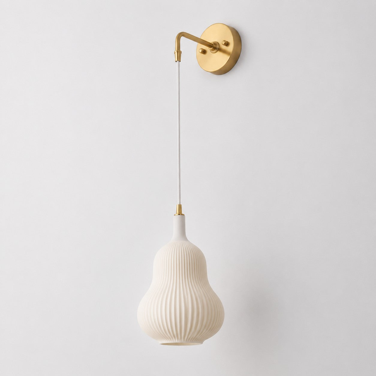 Milk white gourd glass wall light with brass arm