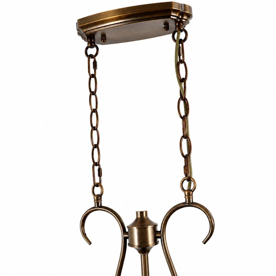 French Country Brass and Amber Glass Linear Chandelier