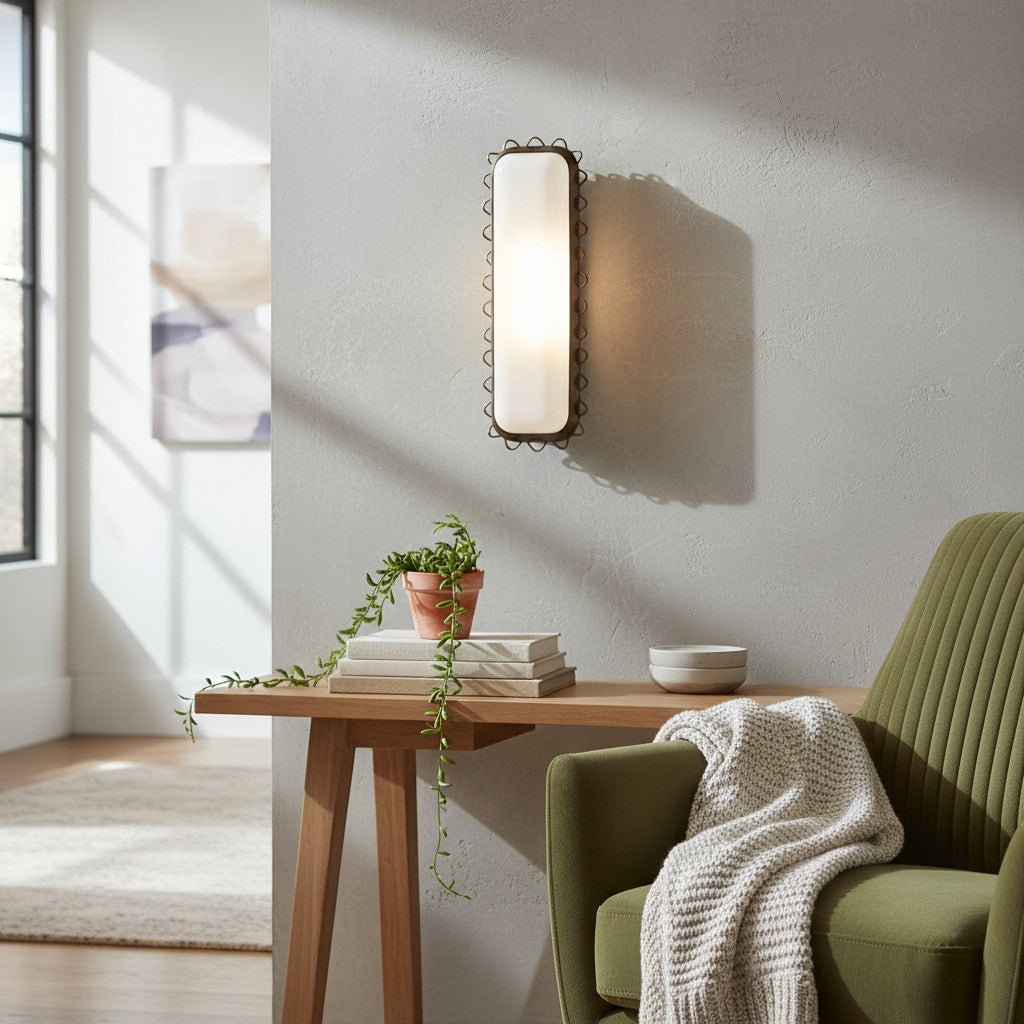 Glowvera Wall Sconce - Wavy Metal Frame Design Modern Glass-Shade Sconce for Hallway