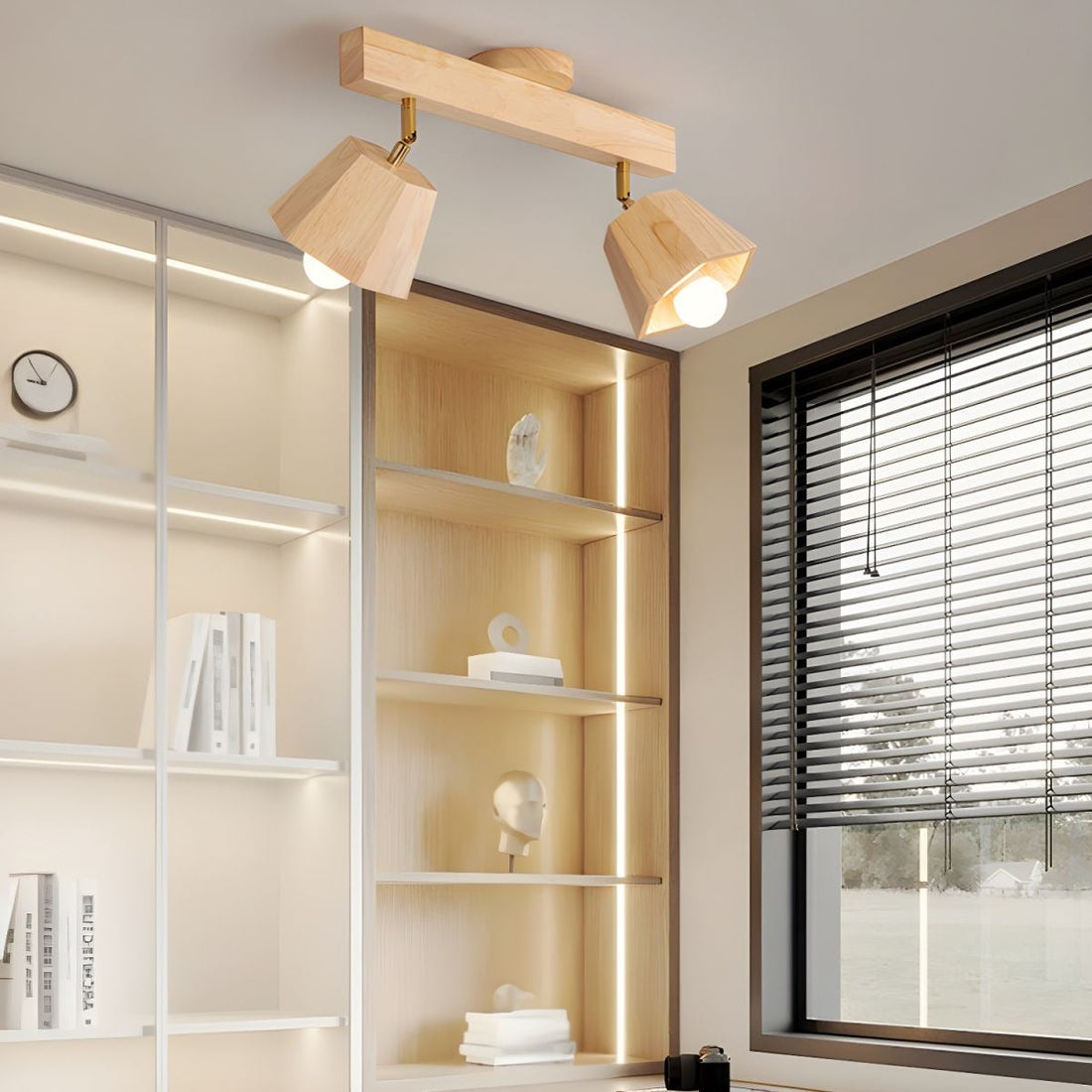 Adjustable Wood Ceiling Light - Polygons Track Light for Living Room