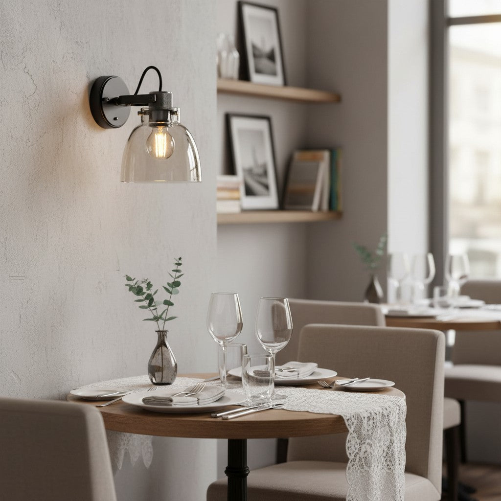 Readium Modern Glass-Shaded Wall Lamp – Adjustable Head for Bedrooms and Hallways