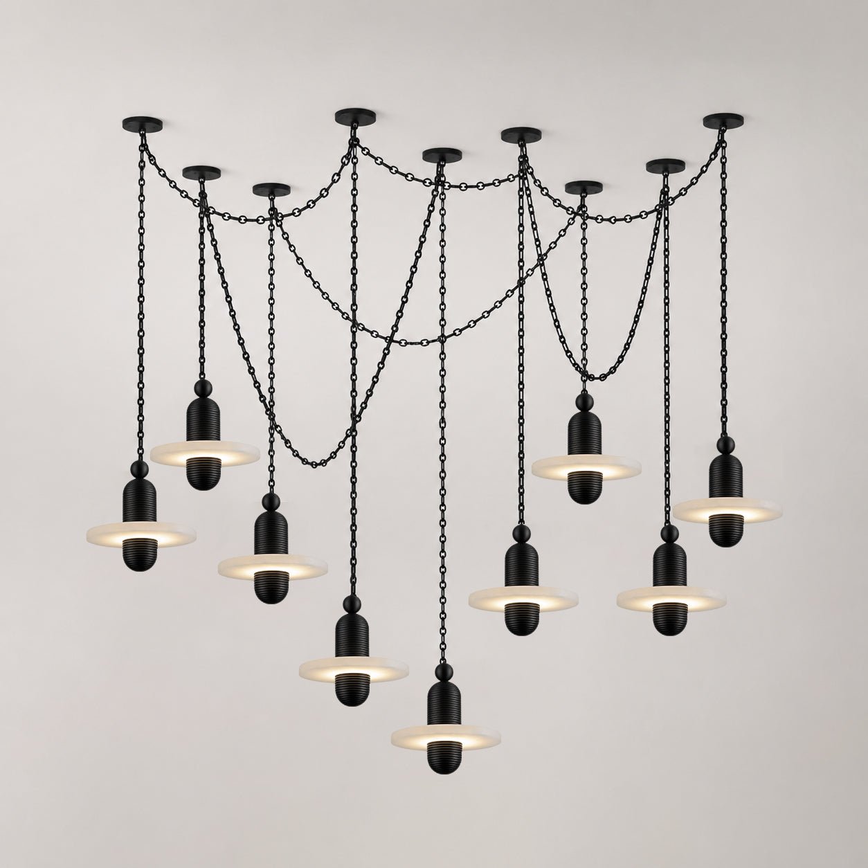 Black Metal Alabaster Chain-Hung Chandelier