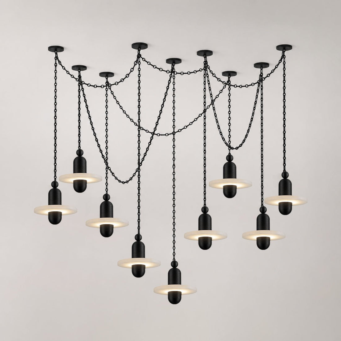 Black Metal Alabaster Chain-Hung Chandelier