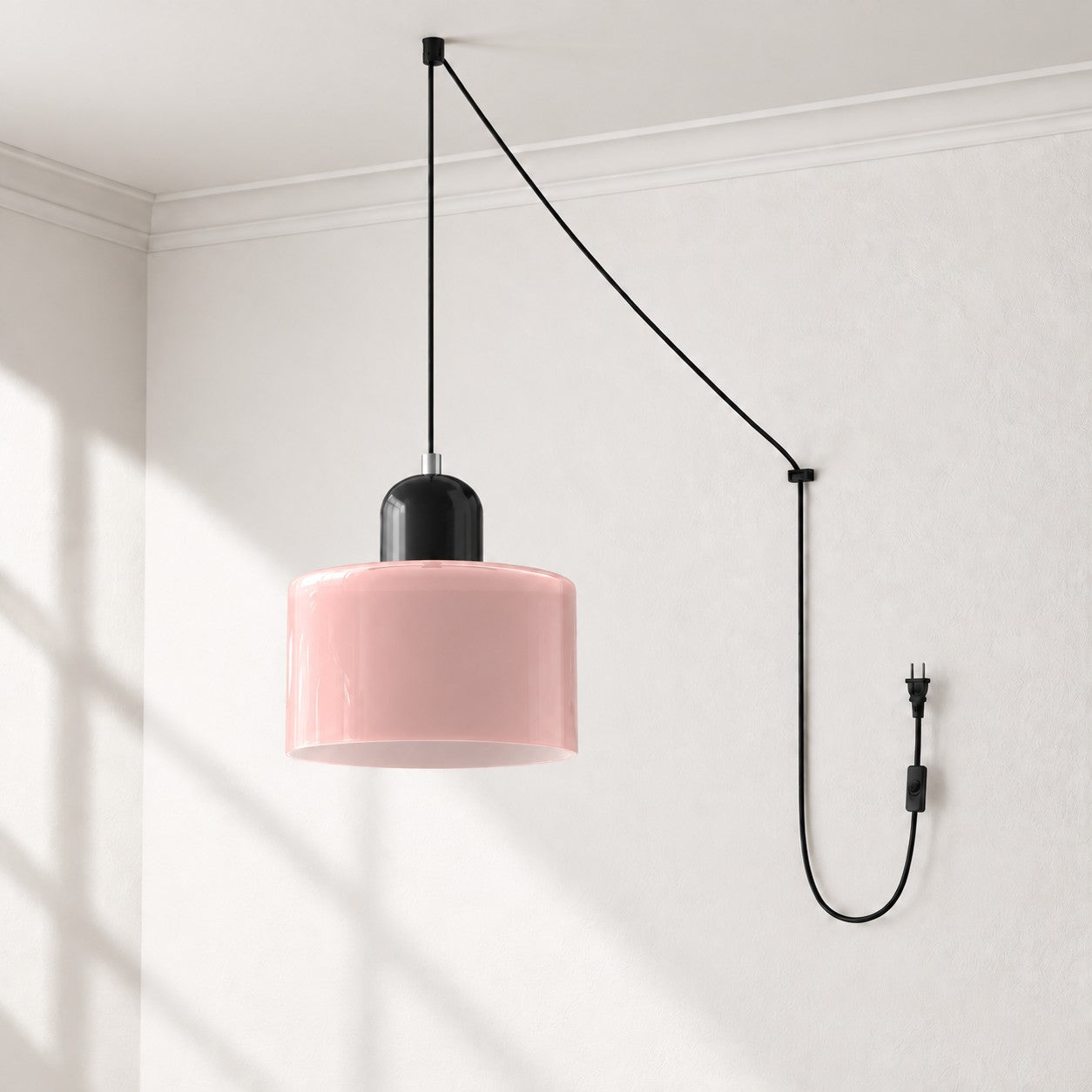 Mid-Century-Makronen-Pendelleuchte mit Stecker und Zugkabel - Bunter Lampenschirm als Hängelampe für die Wohnraumdekoration