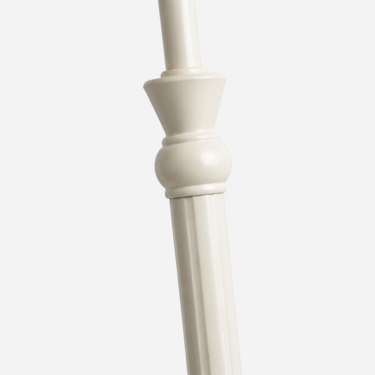 Close-up of turned decorative details on the ivory metal lamp stem