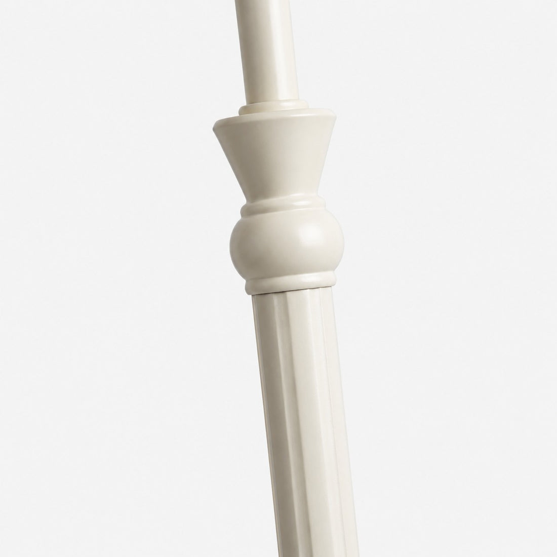 Close-up of turned decorative details on the ivory metal lamp stem