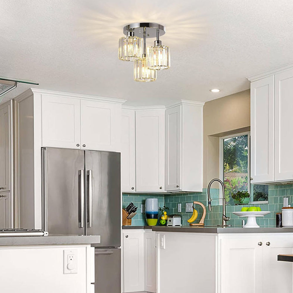Modern Crystal Ceiling Light - Multi-head Semi Flush Mount for Bedroom