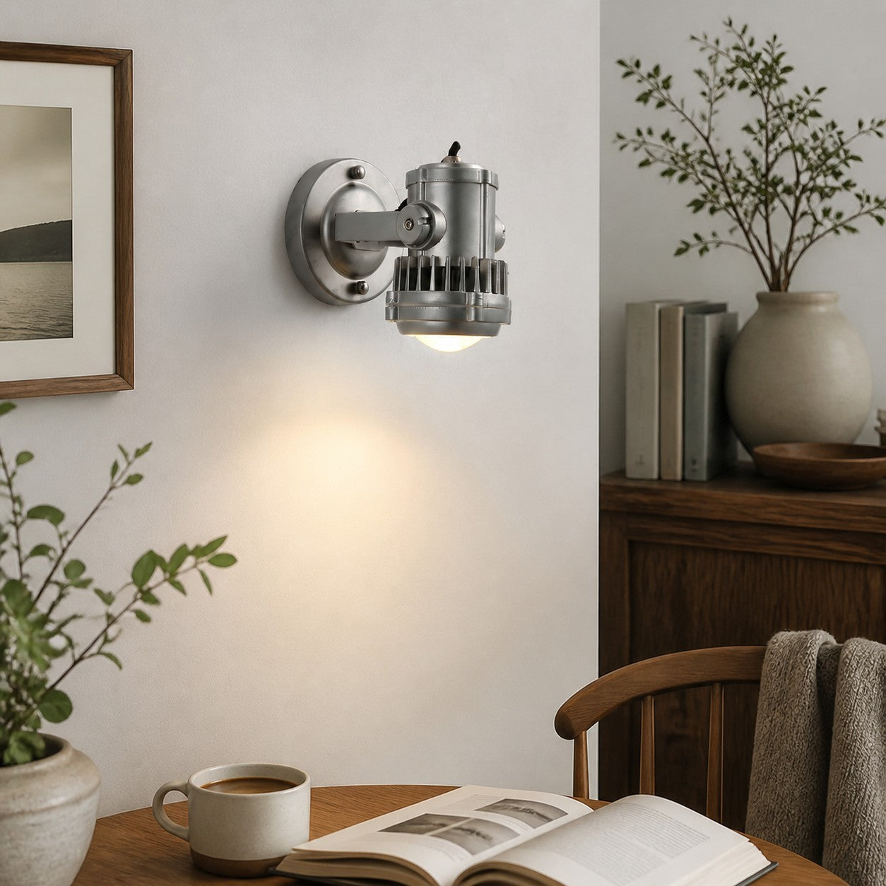 Brushed Silver Industrial Spotlight Wall Sconce