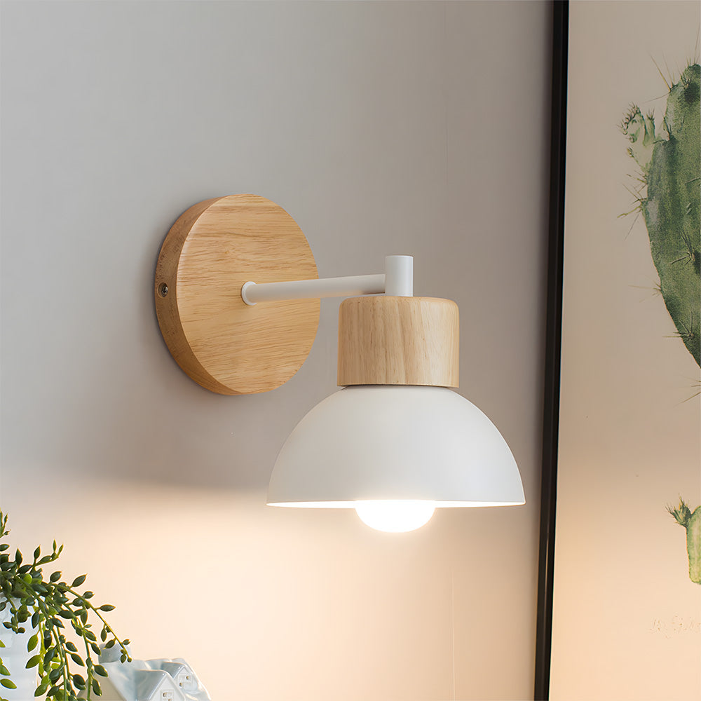 Modern Wooden Wall Light - Semicircular lampshade Fixture for Bedroom
