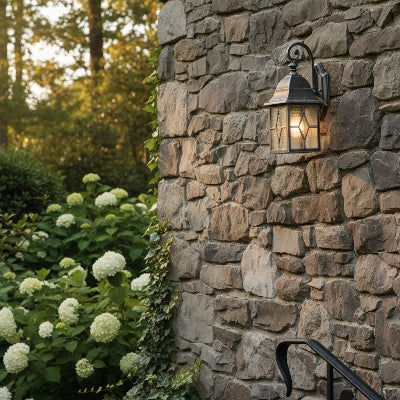 Frostine Traditional Outdoor Wall Light - Leaded Water Glass Lantern for Porch and Patio Lighting