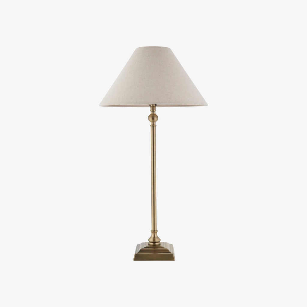 Zevatik Table Lamp with Slim Stem and Linen Shade for Bedside Lighting