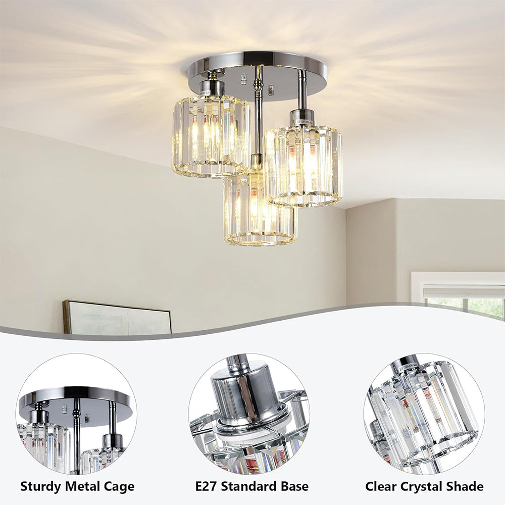 Modern Crystal Ceiling Light - Multi-head Semi Flush Mount for Bedroom