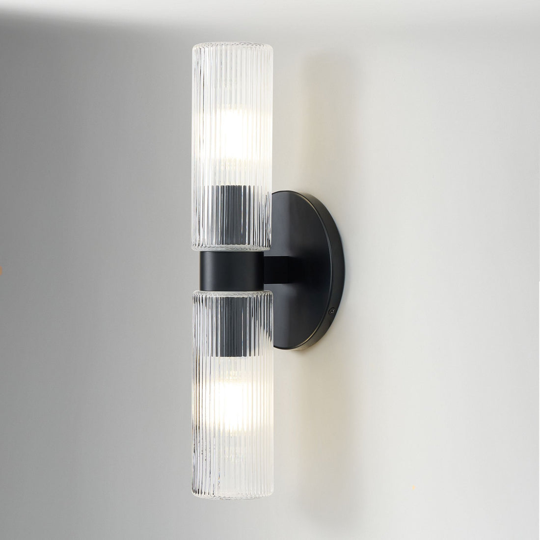 Rivora Fluted Glass Double Short Sconce - Indoor Outdoor Wall Light Elegance