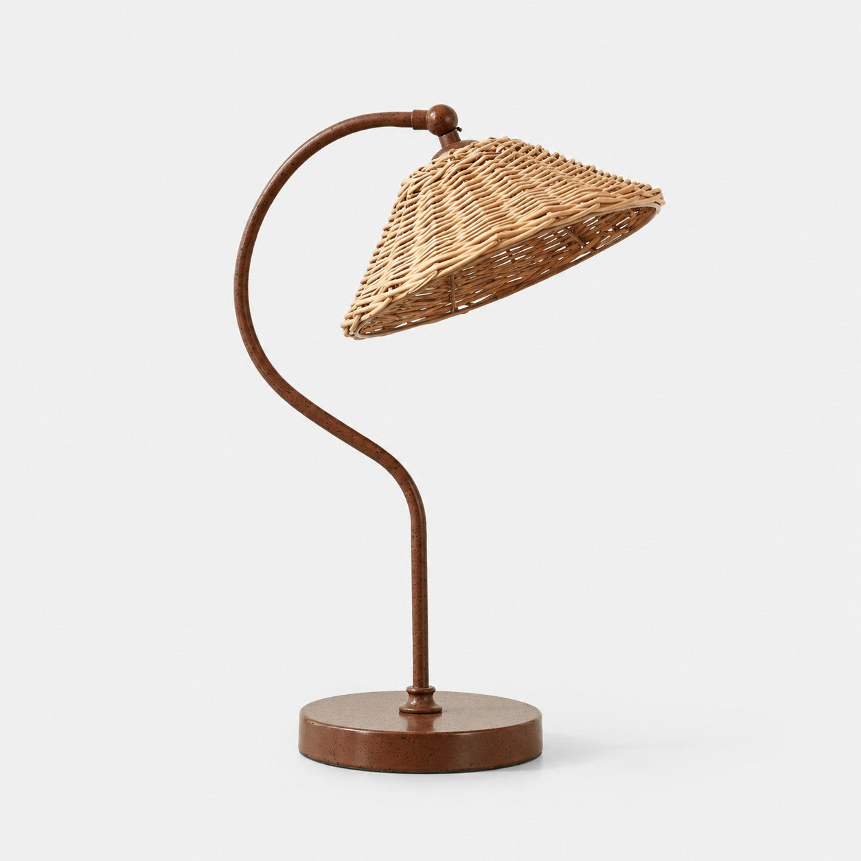 Handwoven Rattan Shade Table Lamp with Curved Metal Frame