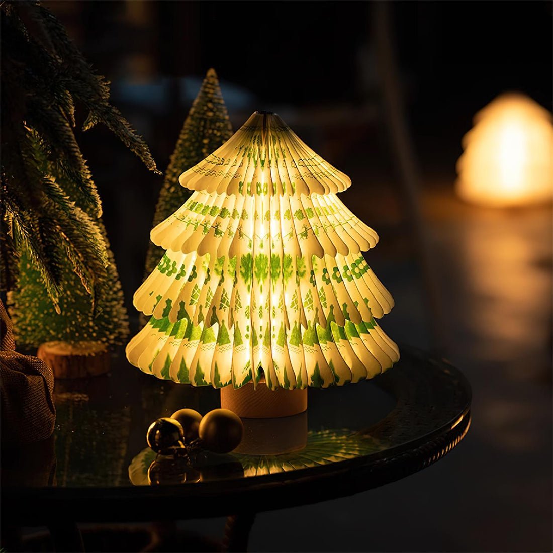 Faltbare Weihnachtsbaum-Tischlampe – LED-Licht aus Holz für das Wohnzimmer