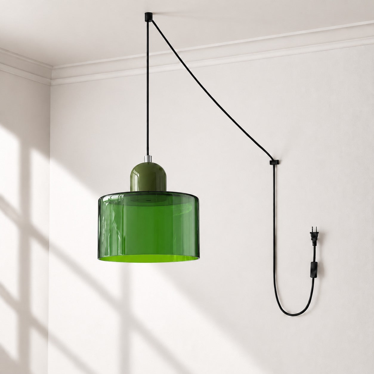 Mid-Century-Makronen-Pendelleuchte mit Stecker und Zugkabel - Bunter Lampenschirm als Hängelampe für die Wohnraumdekoration