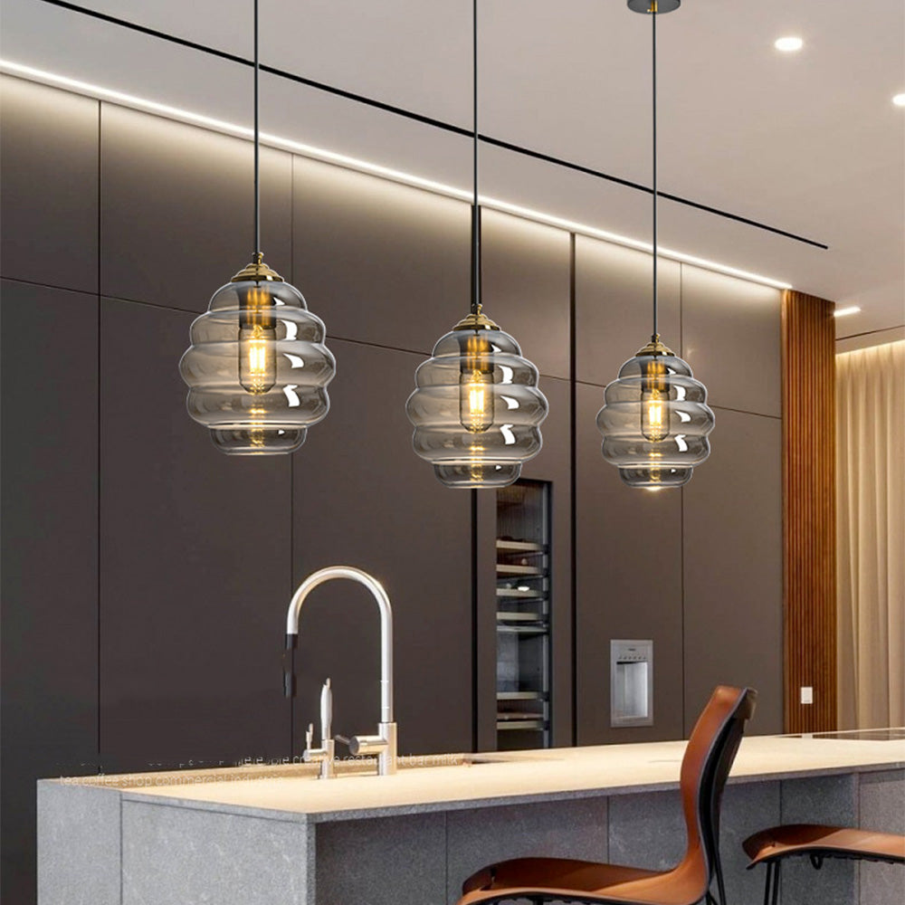 Glass Modern Pendant Lighting - Multi-layer Ring Fixture for Kitchen