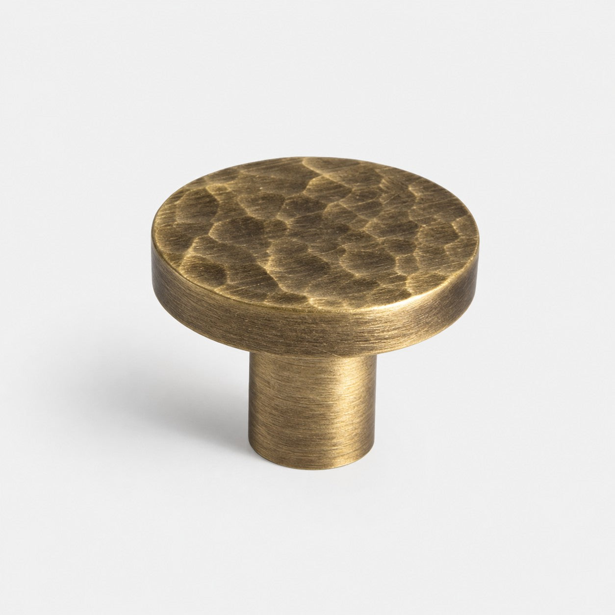 25 mm round flat hammered antique brass cabinet knob