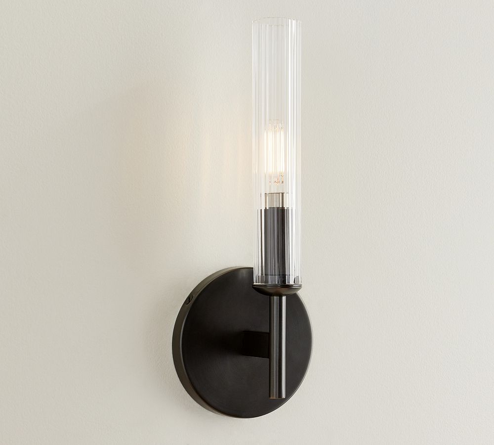 Bravira Ribbed Glass Wall Lamp - Tube Metal Light in Classic Finishes