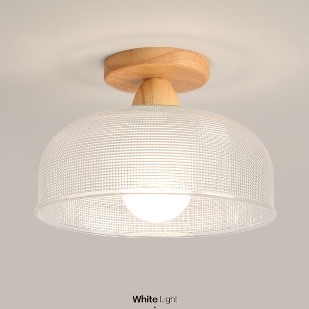 Solid Wood Glass Ceiling Lamp - Modern Semicircle Fixture for Hallway