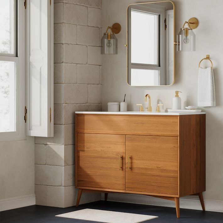 Hanton Brass Damp Rated Sconce - Modern Glass Wall Light for Bathroom