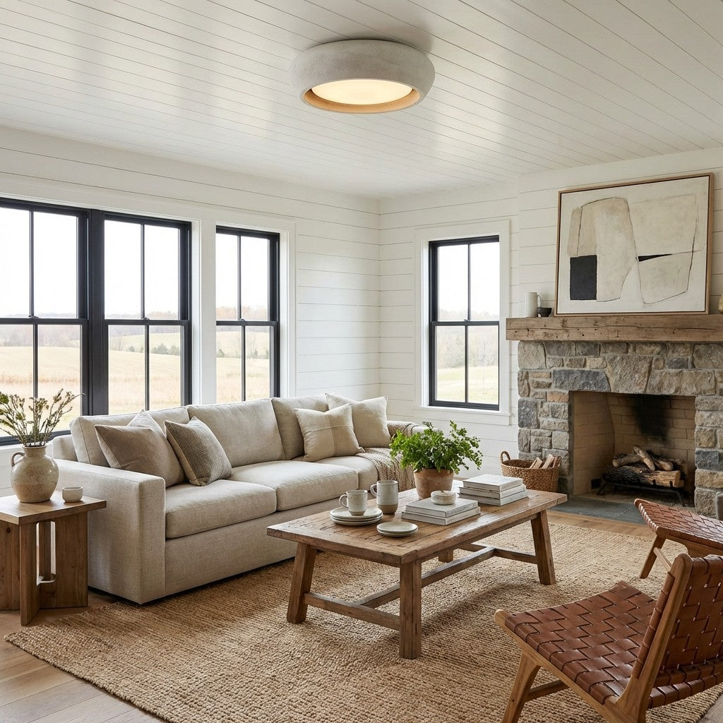 Monocem Minimalist Concrete Ceiling Fixture – Stylish Flush Mount Light for Living Room