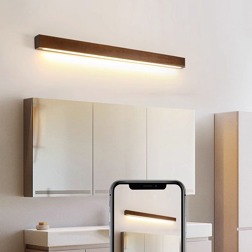 Modern Wood Mirror Wall Lighting - Rectangle Fixture for Bathroom
