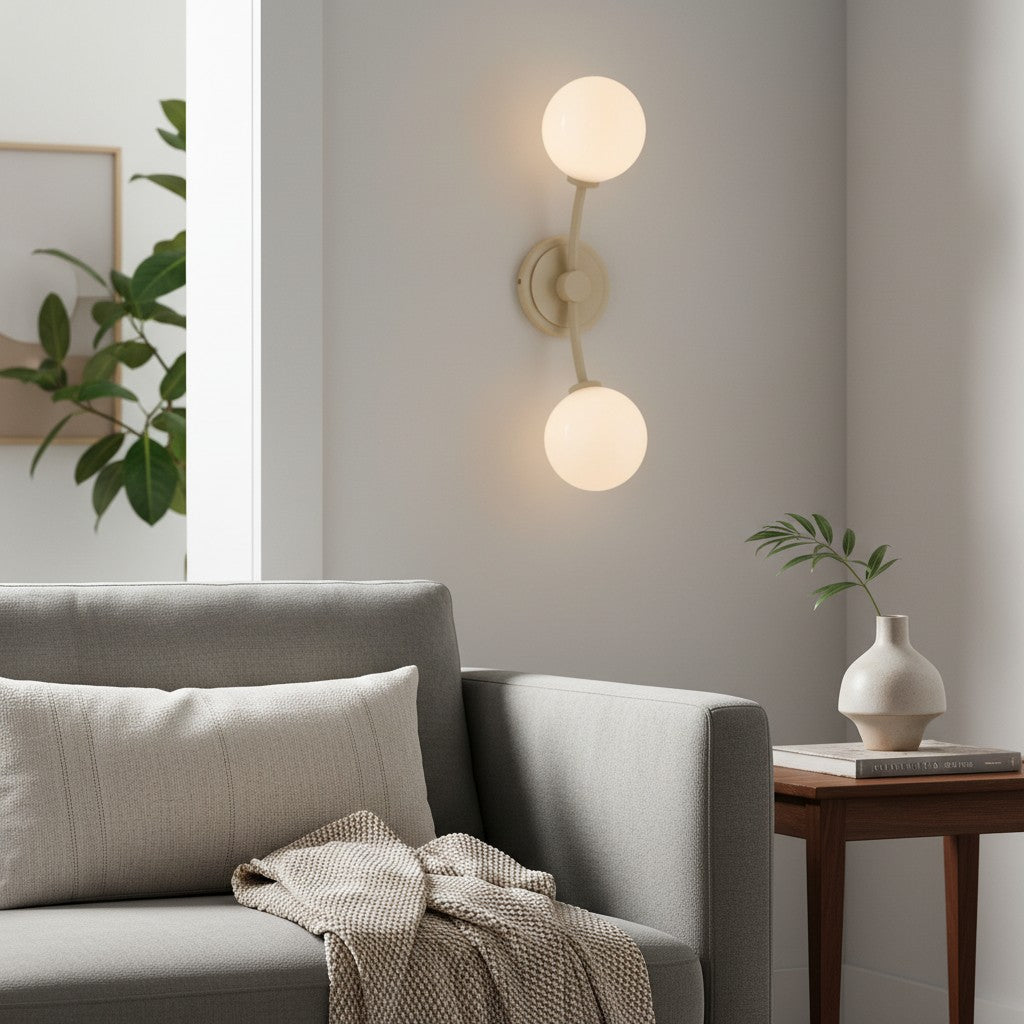 Arden Glass 2 Light Iron Wall Sconce - Modern Curved Design for Bathroom or Hallway