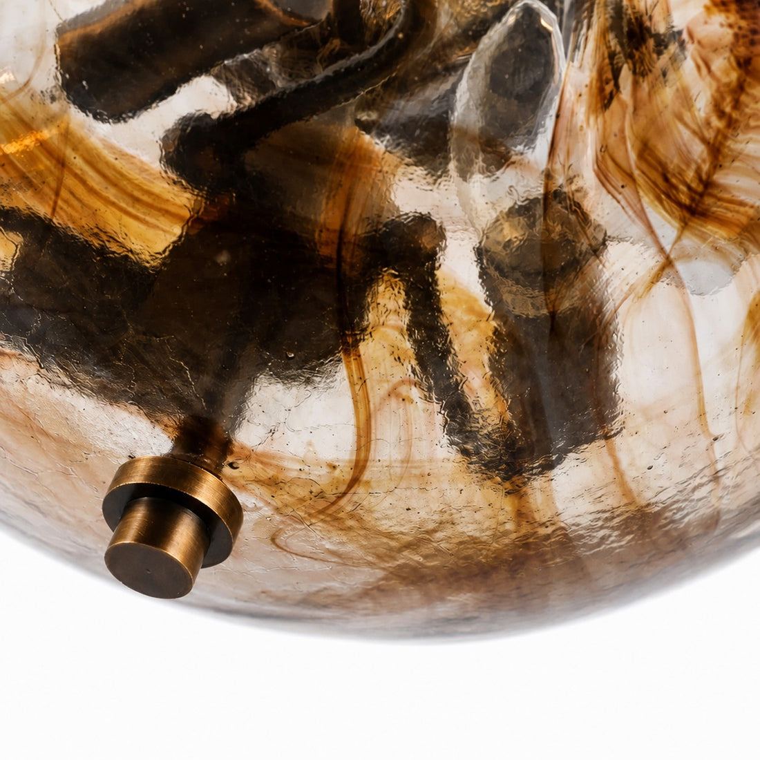Halbflächenbündige Deckenleuchte aus geätztem Glas mit Antikmessing