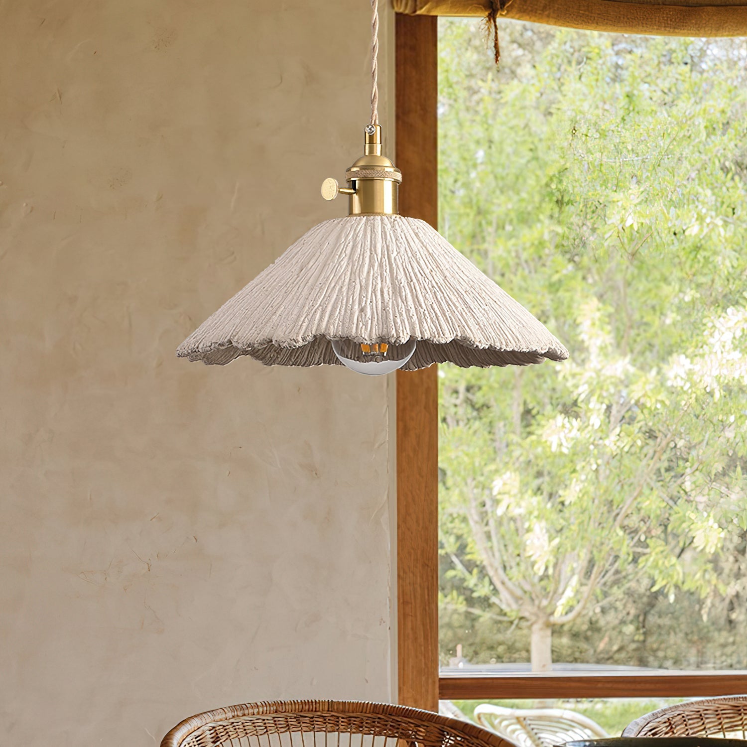 Textured Cement Gold Plug-In Swag Pendant