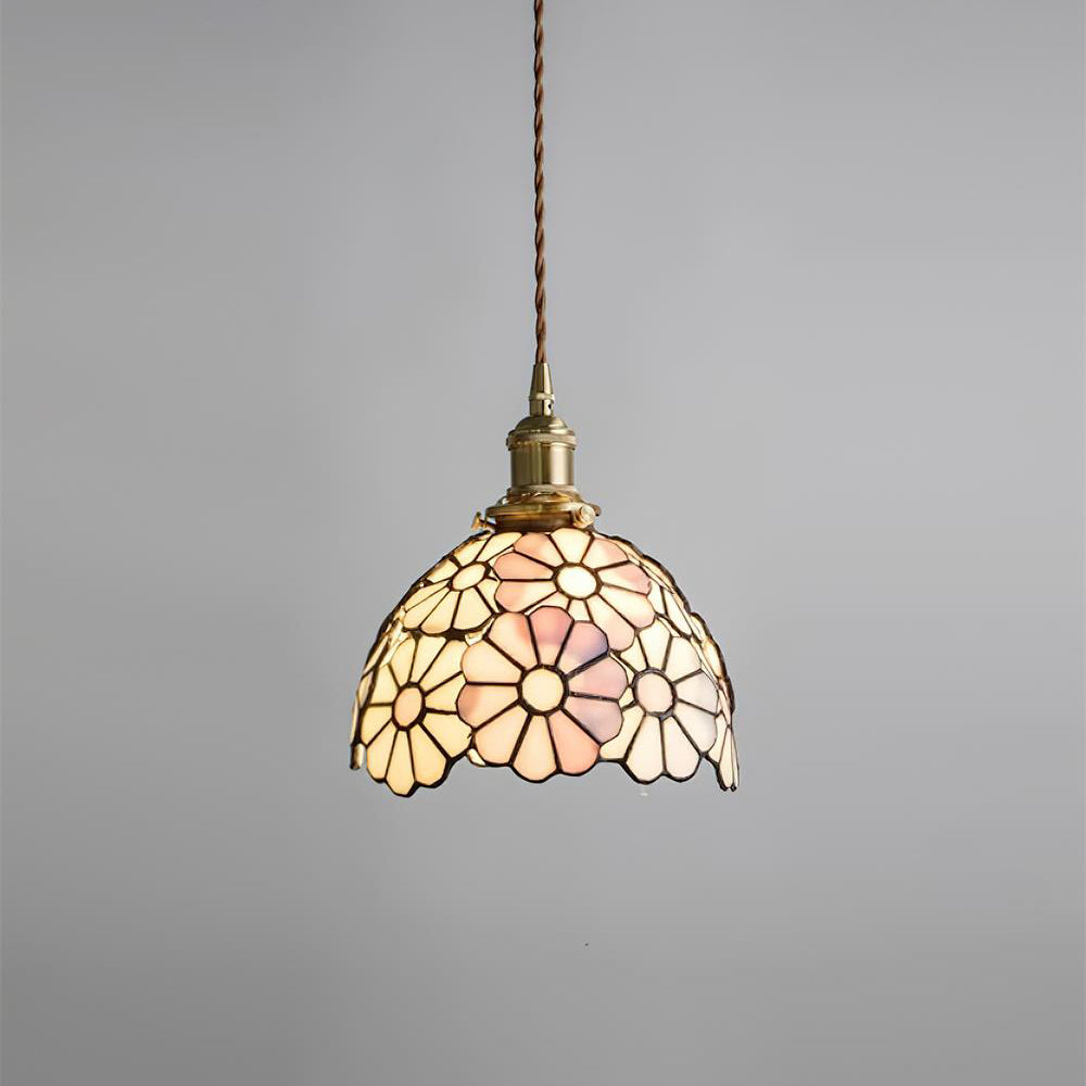 Brass Stained Glass Plug-In Pendant