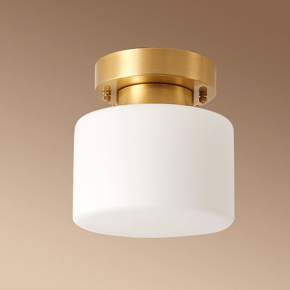Brass Ceiling Light - White Glass Semi-Flush Modern Design for Hallway